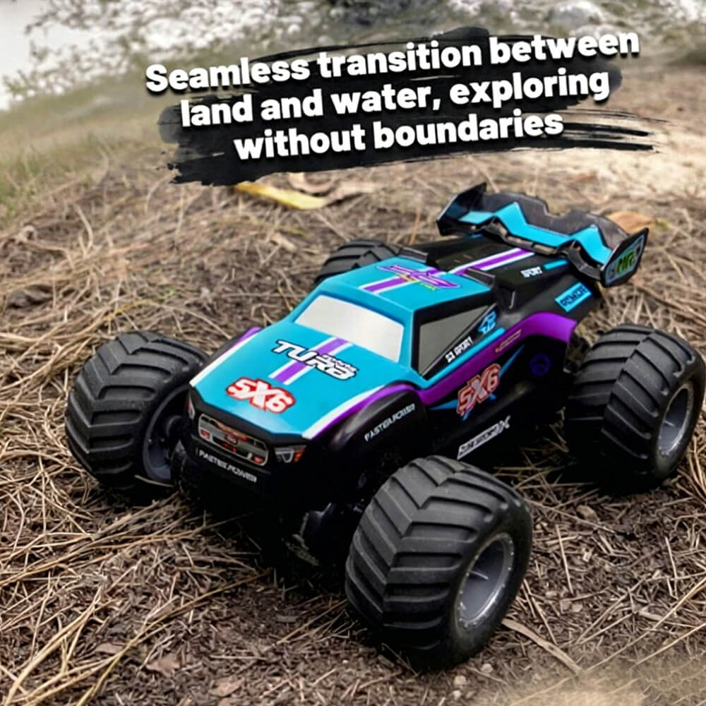 4WD Amphibious RC Car 2.4GHz Waterproof RC Off- road Truck with 360° Rotation for Land & Water
