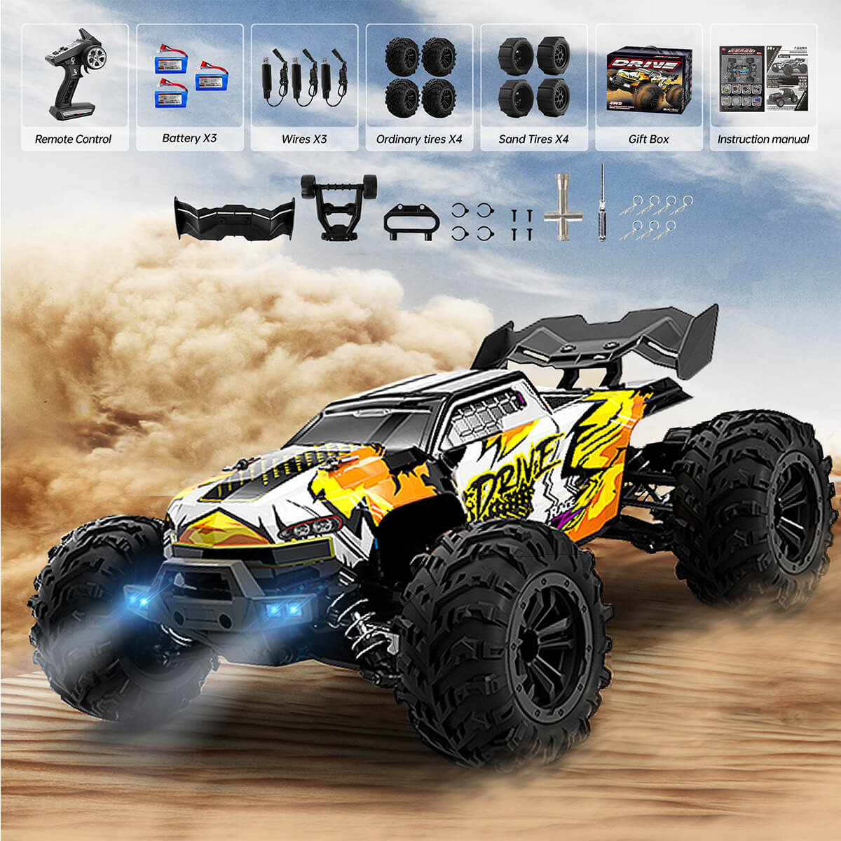 4x4 Brushless RC Car Hobby-level Remote Control Truck 75KMH High Speed Monster Truck