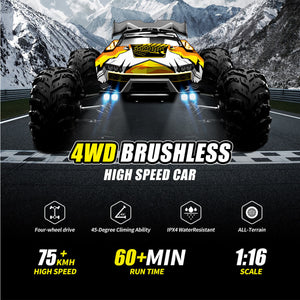 High Speed Brushless RC Monster Truck Hobby Level Remote Control Car 75KMH RC Car For Adults and Kids