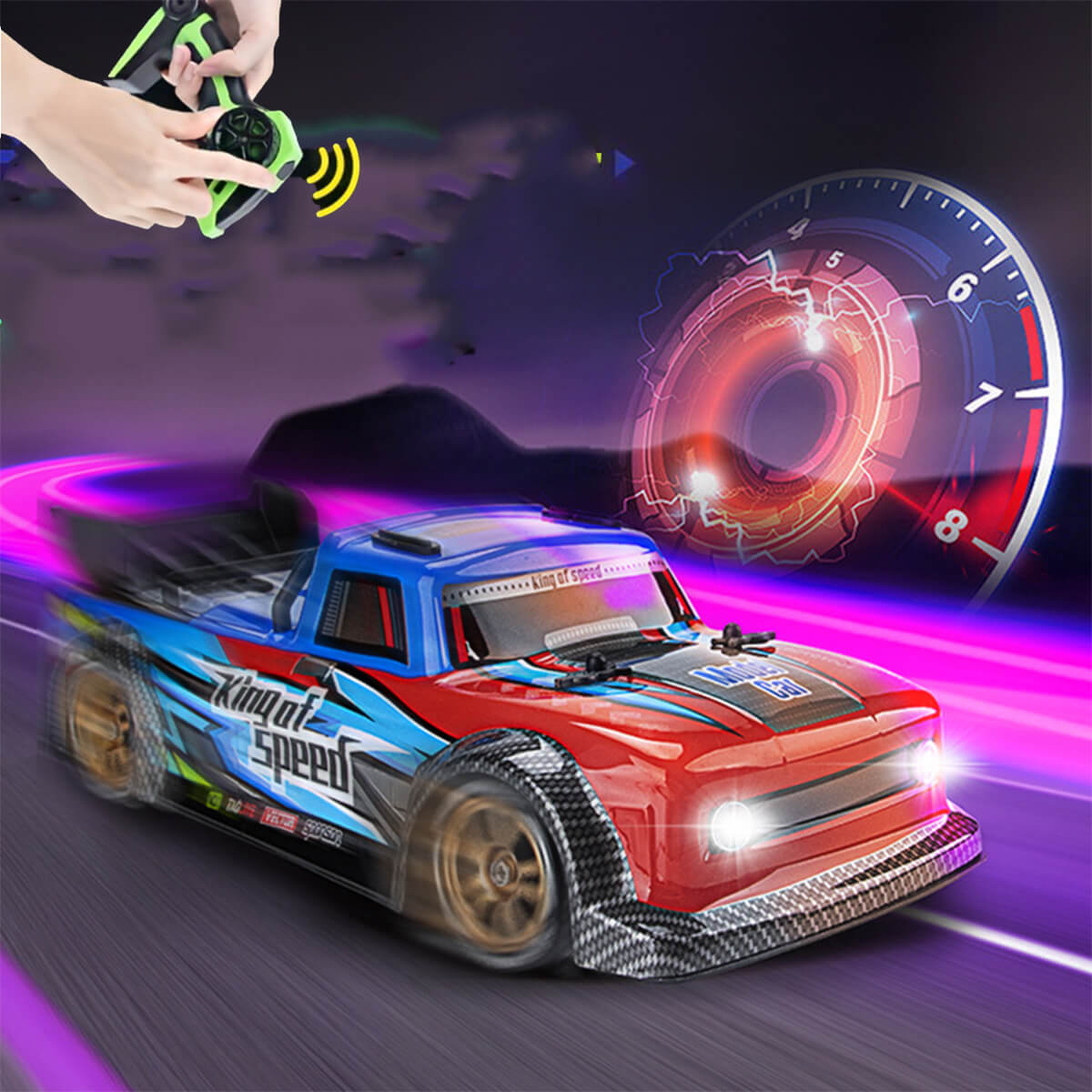 4WD Remote Control Drift Car 2.4G RC Fast Spray Truck with Led Lights for Kids
