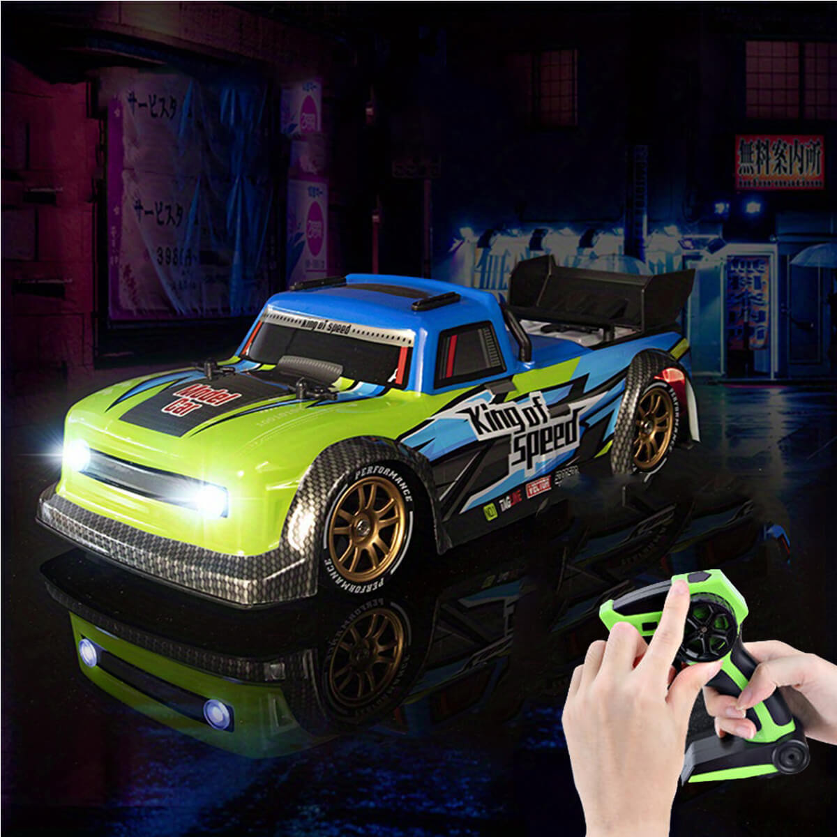 4WD Remote Control Drift Car 2.4G RC Fast Spray Truck with Led Lights for Kids