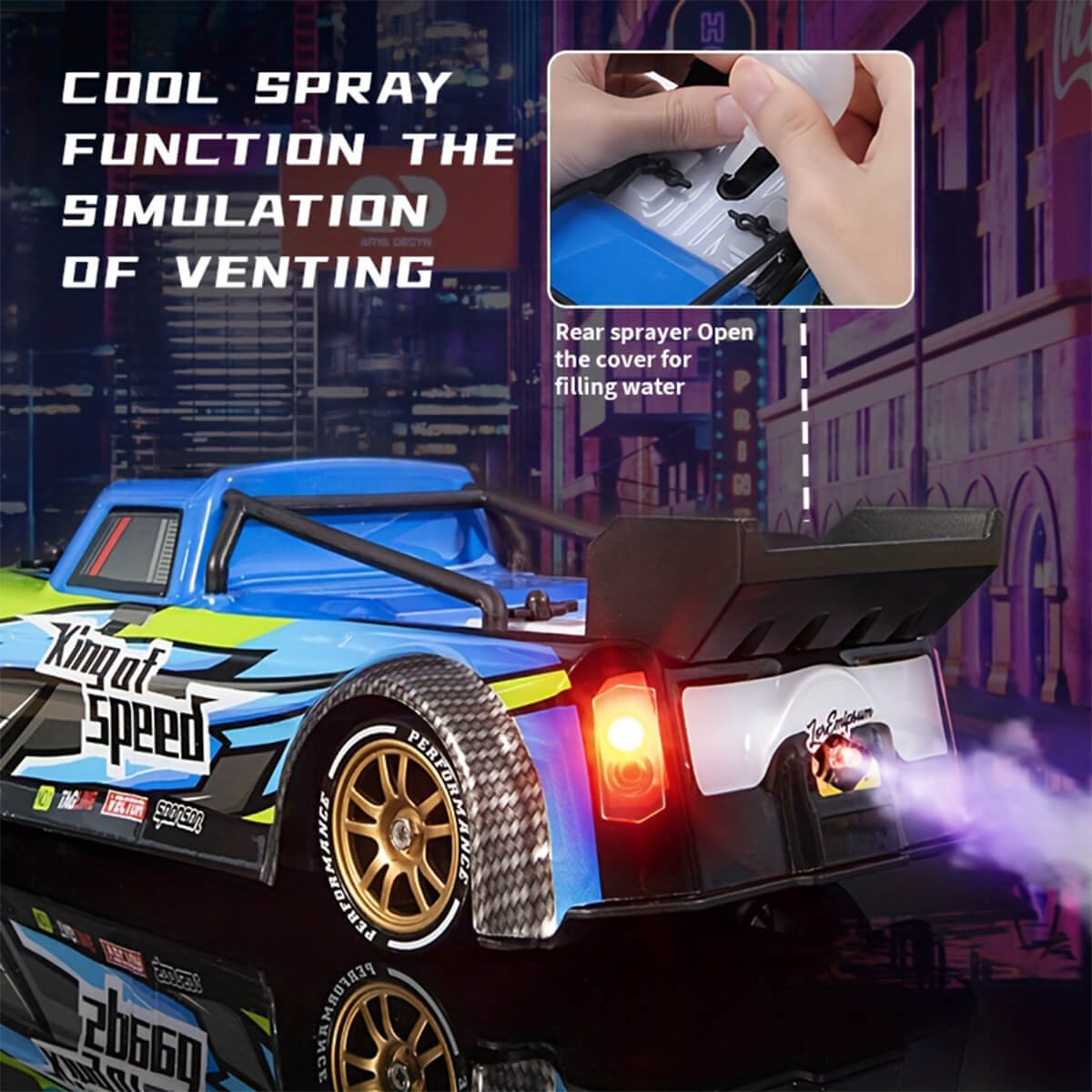 4WD Remote Control Drift Car 2.4G RC Fast Spray Truck with Led Lights for Kids