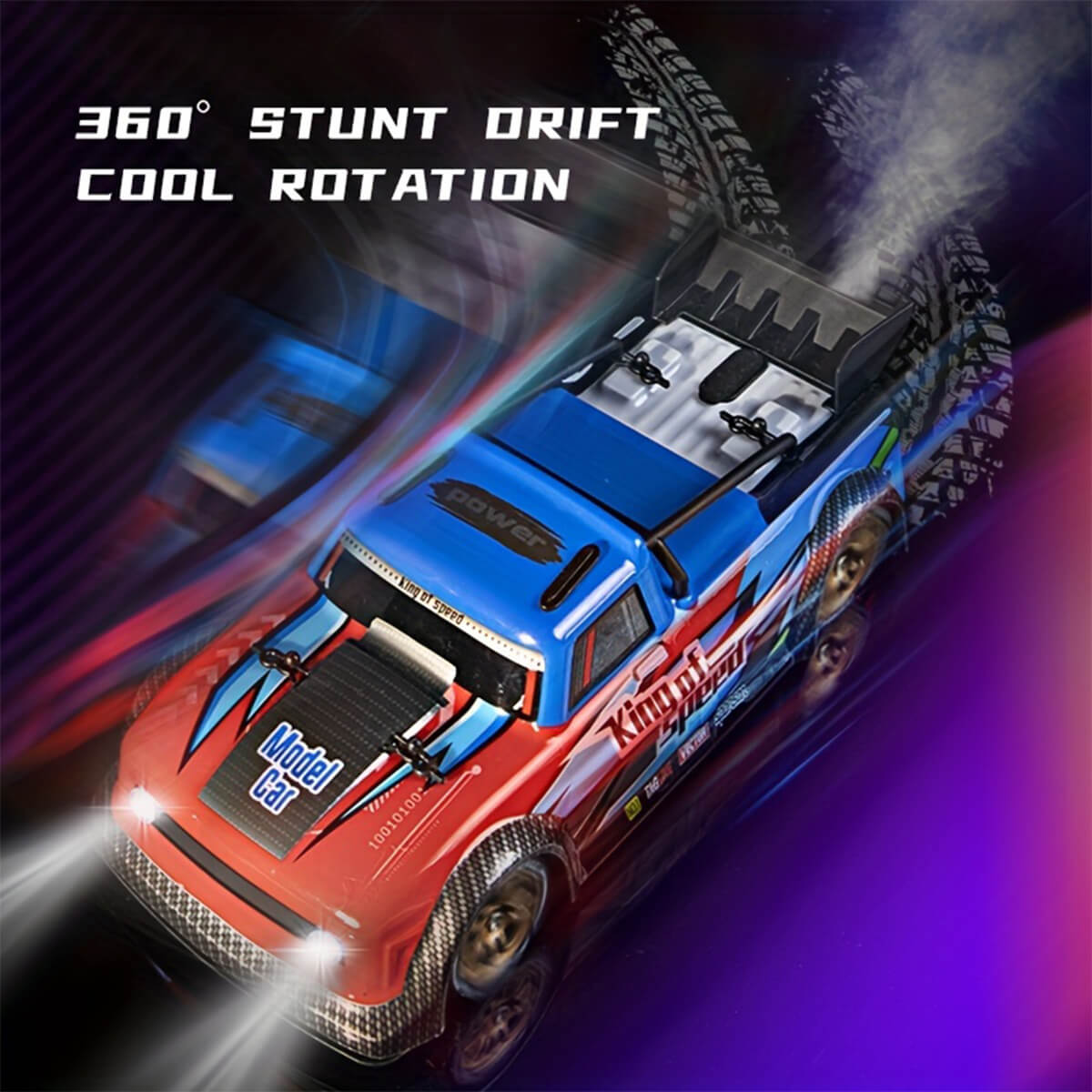 4WD Remote Control Drift Car 2.4G RC Fast Spray Truck with Led Lights for Kids