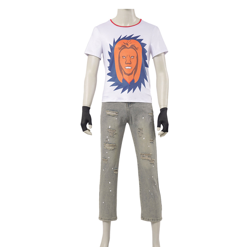 The Garbage Man Outfit Rose Red Jacket Pants Sweatshirt and Gloves for Cosplay Party