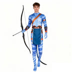 Jake Sully Costume Spandex Na'vi Outfit Blue Jumpsuit with Tail and Apron Set