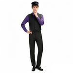 Mens FNAF Costume William Purple Uniform Set with Vest and Hat for Roleplay Events