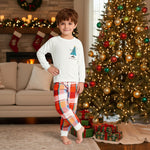 Boys Christmas Pajamas White Long Sleeve Top with Plaid Pants for Sleepwear