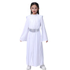 Girls Leia Costume Princess Hooded White Dress with Belt for Halloween Carnival