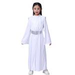 Girls Leia Costume Princess Hooded White Dress with Belt for Halloween Carnival