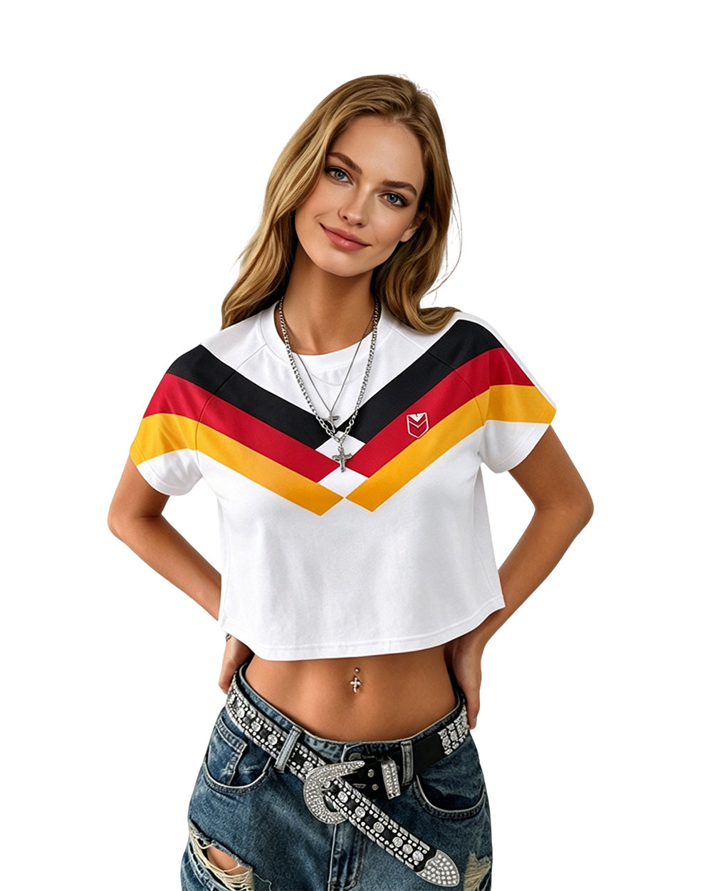 Women Germany Jersey 2026 White Cropped Short-Sleeve T-Shirt for Sports Bar Game Night