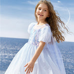 Girls Mermaid Sequin Dress Princess Tulle Party Costume Ball Gown Dress with Cape 2pcs Suit