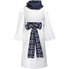 White Fem Sukuna Kimono Dress Belt and Scarf Full Set for Themed Party