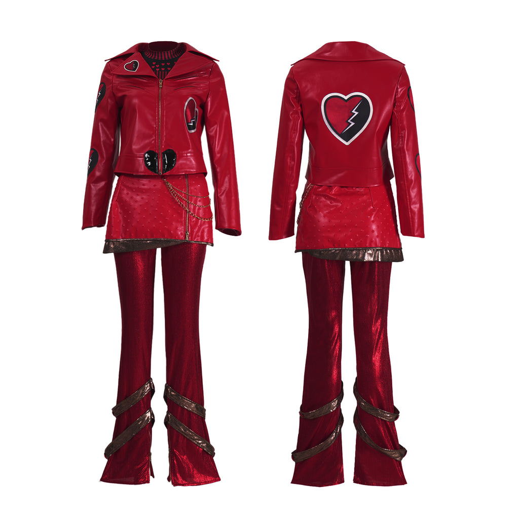 Red Princess Dress Descendents PU Leather Jacket Skirt and Pants Full Set for Girls Women Halloween Carnival