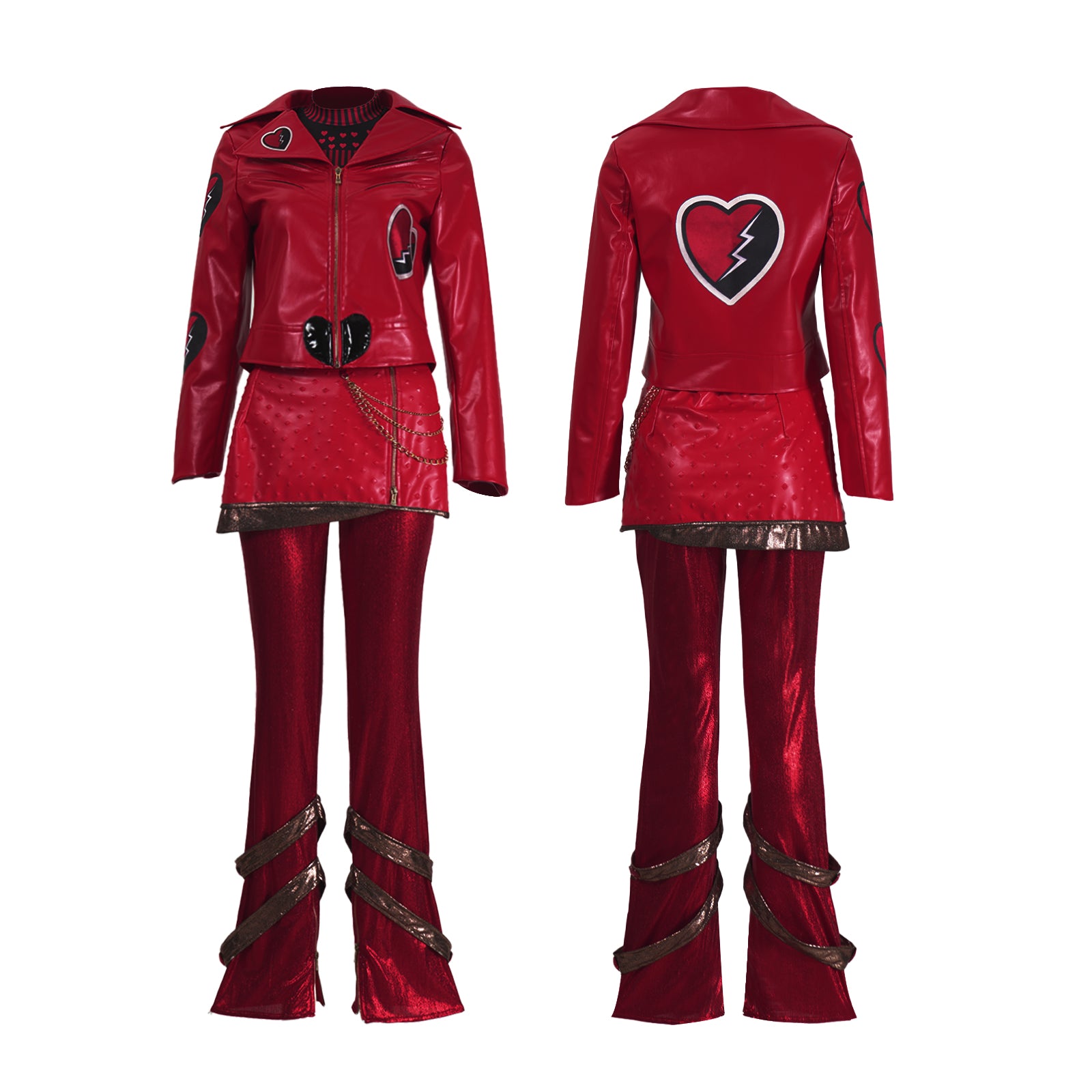 Red Princess Dress Descendents PU Leather Jacket Skirt and Pants Full Set for Girls Women Halloween Carnival