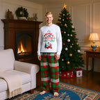 Family Christmas Pajamas Merry Christmas Print Top with Red-Green Plaid Pants Xmas Jammies Set