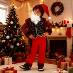 Boys Santa Costume Red Overcoat Pants Hat and Vest 4pcs Suit for Christmas Party
