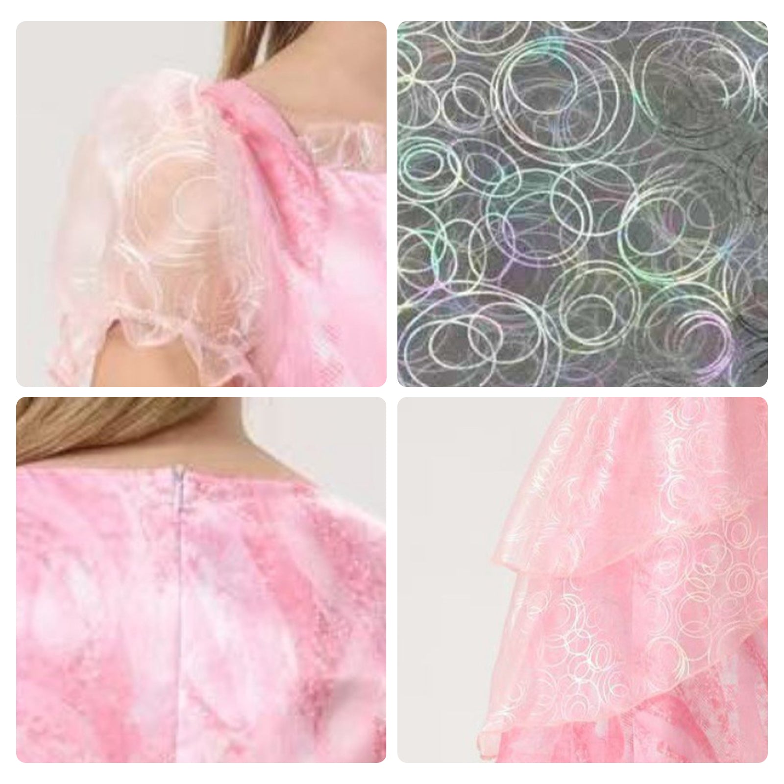 Girls Witch Dress Pink Princess Gown with Sheer Ruffled Sleeves Tiered Tulle Witch Costume