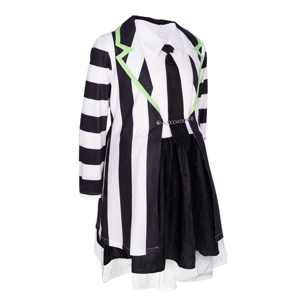Girls Betelgeuse Costume Beetle Ghost Black and White Striped Dress Suit for Cosplay