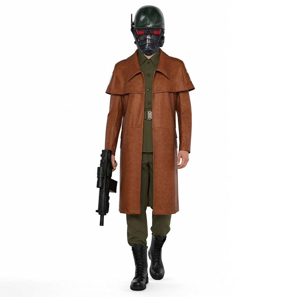 NCR Ranger Cosplay Costume Veteran Ranger Outfit A7 Military Faux Leather Coat and Helmet