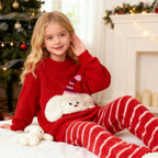 Girls Christmas Sleepwear Red Sweatshirt and Striped Pants for Xmas Eve