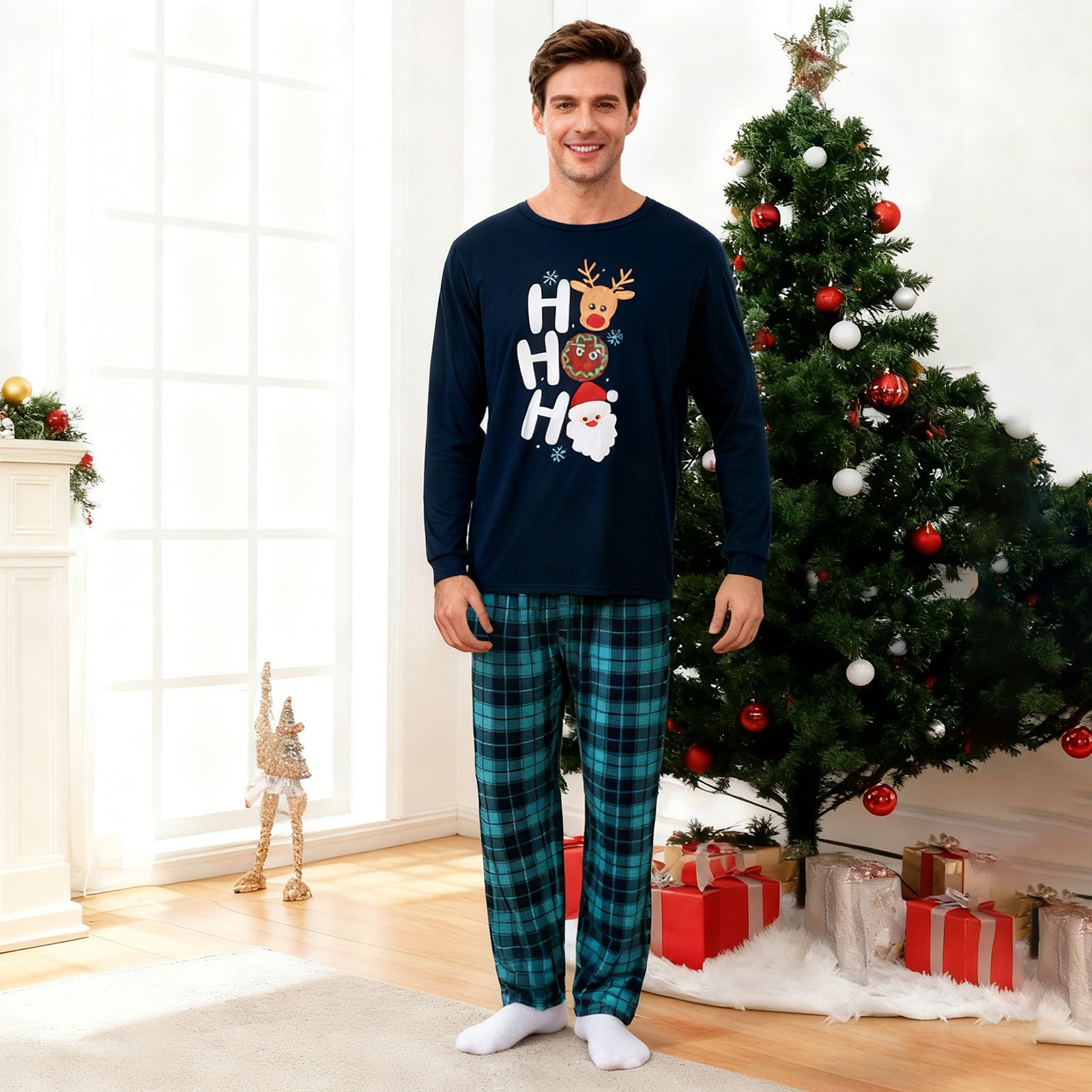 Family Matching Pajamas Set Christmas Navy Plaid Sleepwear for the Whole Family