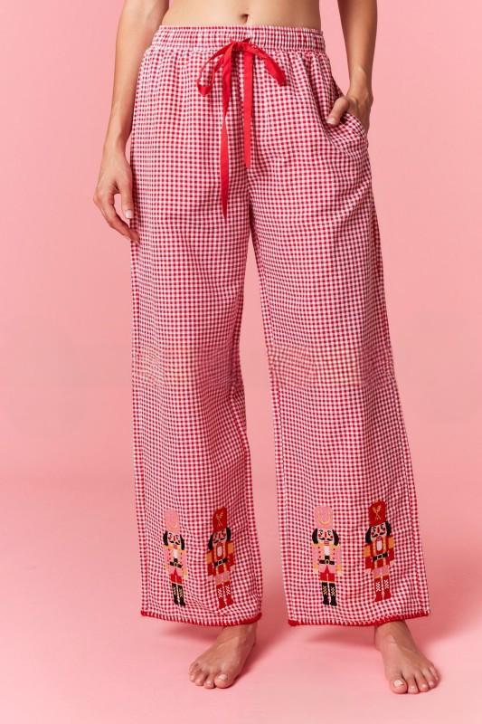 Women Christmas Pajamas Red Cozy Long-Sleeve Top and Wide-Leg Pants Jammies Set for Holiday