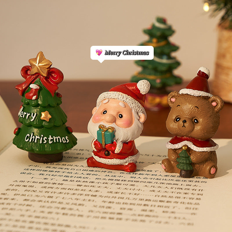 4pcs Christmas Desktop Ornaments Mini Santa Claus Snowman Resin Decor with Gift Box Holiday Gift