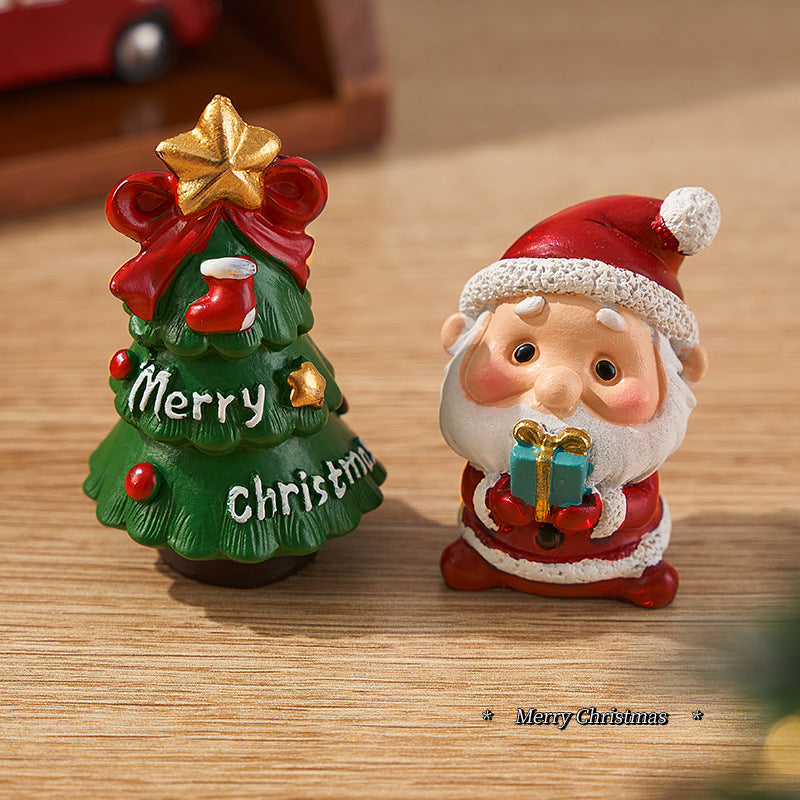 4pcs Christmas Desktop Ornaments Mini Santa Claus Snowman Resin Decor with Gift Box Holiday Gift