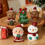 4pcs Christmas Desktop Ornaments Mini Santa Claus Snowman Resin Decor with Gift Box Holiday Gift
