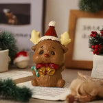 4pcs Christmas Desktop Ornaments Mini Santa Claus Snowman Resin Decor with Gift Box Holiday Gift