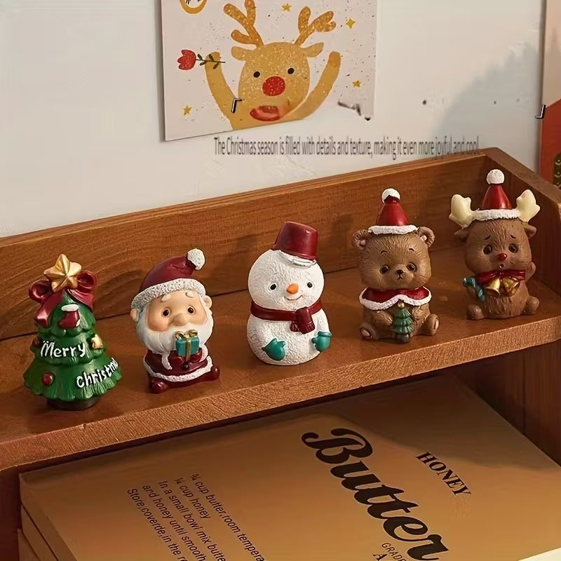 4pcs Christmas Desktop Ornaments Mini Santa Claus Snowman Resin Decor with Gift Box Holiday Gift