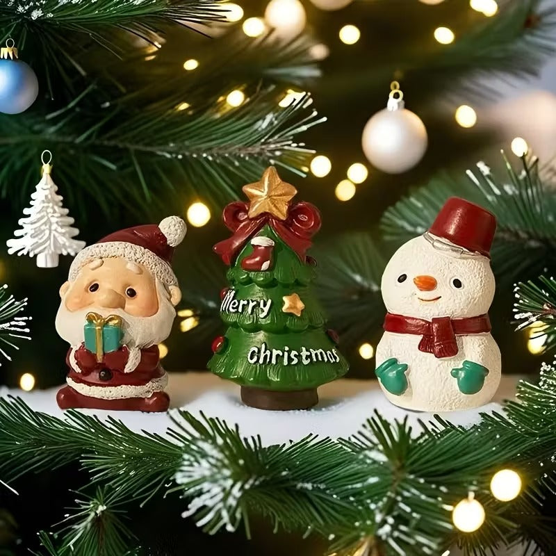 4pcs Christmas Desktop Ornaments Mini Santa Claus Snowman Resin Decor with Gift Box Holiday Gift