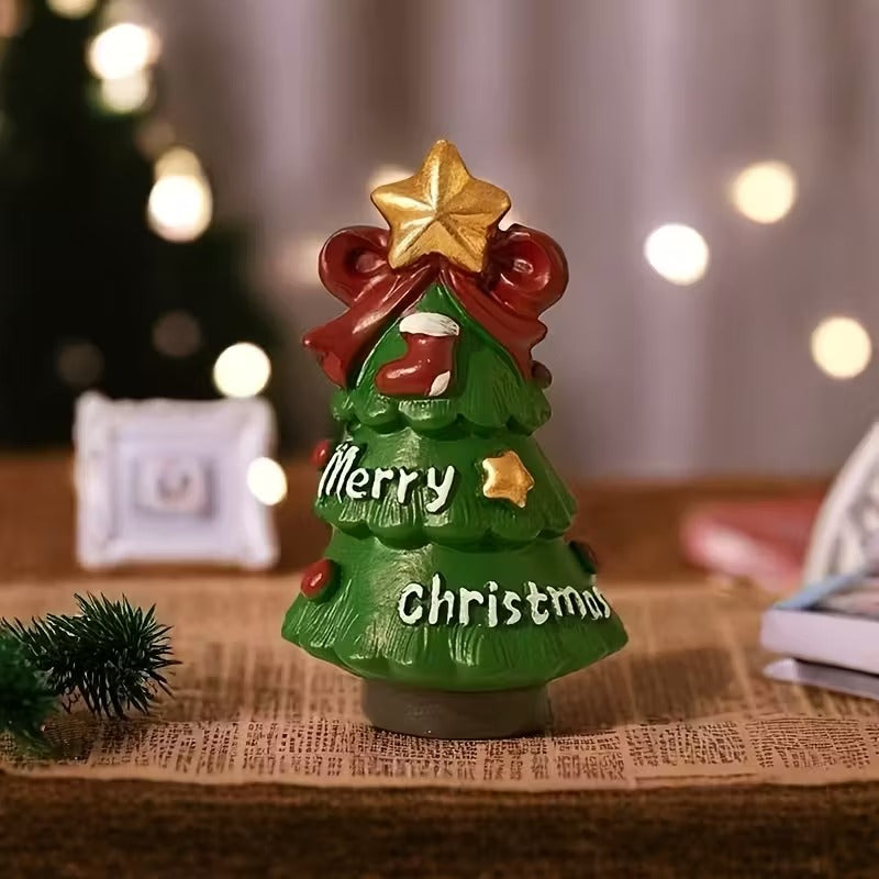 4pcs Christmas Desktop Ornaments Mini Santa Claus Snowman Resin Decor with Gift Box Holiday Gift