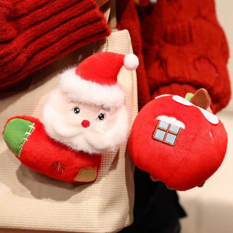 4pcs Christmas Plush Toy Xmas Santa Snowman Tree Apple with Storage Box Christmas Hanging Decorations