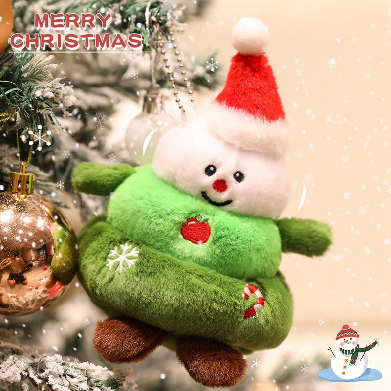 4pcs Christmas Plush Toy Xmas Santa Snowman Tree Apple with Storage Box Christmas Hanging Decorations