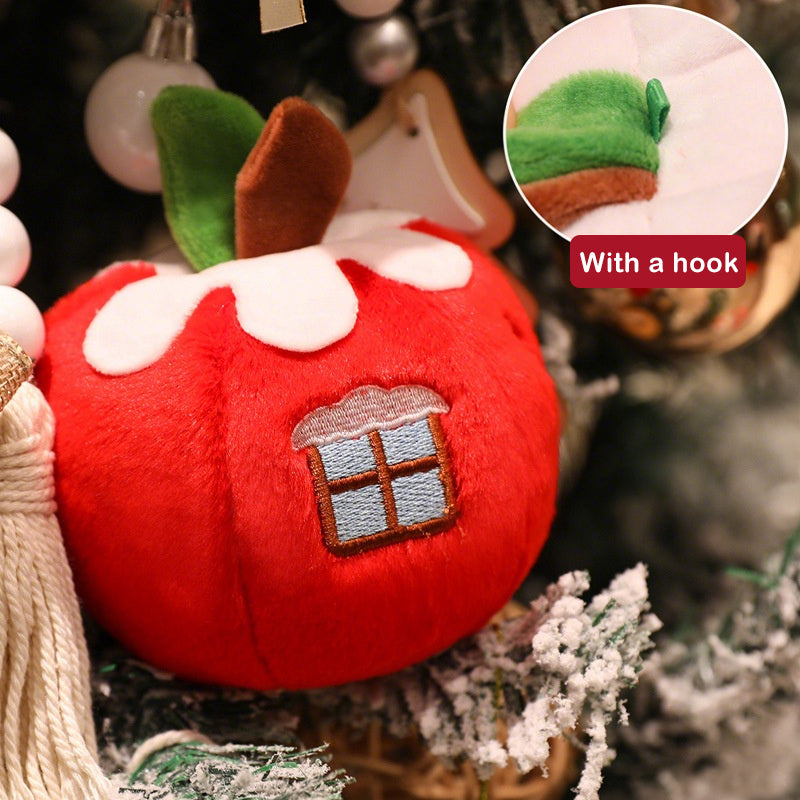 4pcs Christmas Plush Toy Xmas Santa Snowman Tree Apple with Storage Box Christmas Hanging Decorations