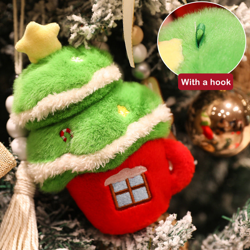 4pcs Christmas Plush Toy Xmas Santa Snowman Tree Apple with Storage Box Christmas Hanging Decorations