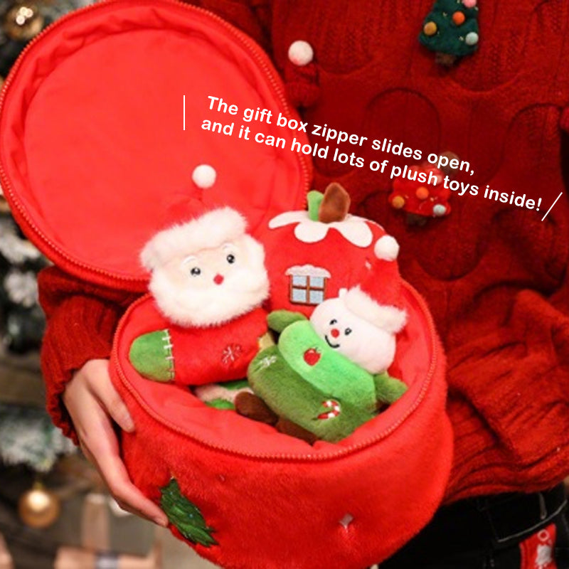 4pcs Christmas Plush Toy Xmas Santa Snowman Tree Apple with Storage Box Christmas Hanging Decorations