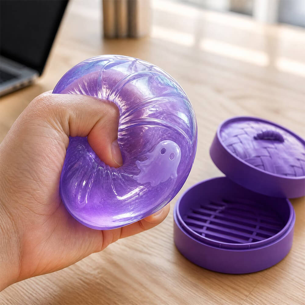 4pcs Halloween Dumpling Squishy Toy with Steamer Box 3.35inch Blind Box Squeeze Stress Relief Toy for Halloween Gifts
