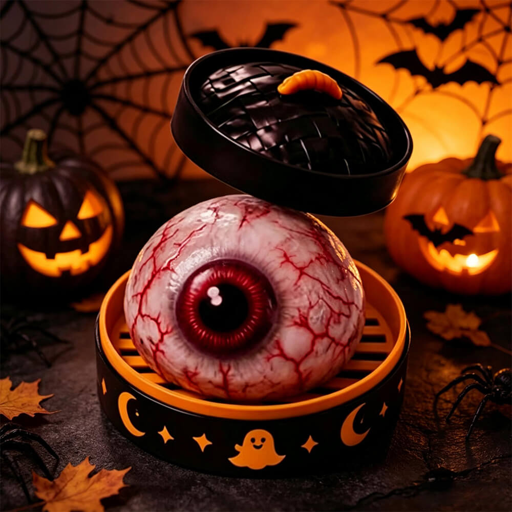 4pcs Halloween Dumpling Squishy Toy with Steamer Box 3.35inch Blind Box Squeeze Stress Relief Toy for Halloween Gifts