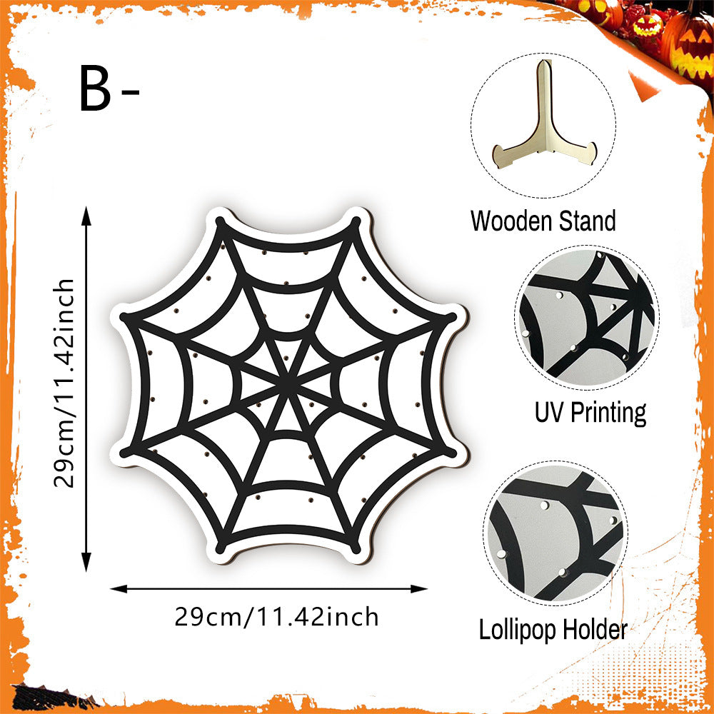 4pcs Halloween Wooden Lollipop Holder Pumpkin Ghost Spider Web Candy Display Stand for Party Table Decor