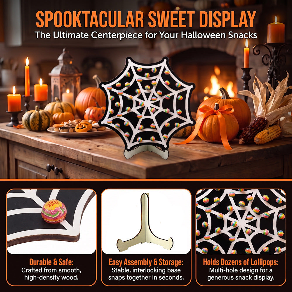 4pcs Halloween Wooden Lollipop Holder Pumpkin Ghost Spider Web Candy Display Stand for Party Table Decor