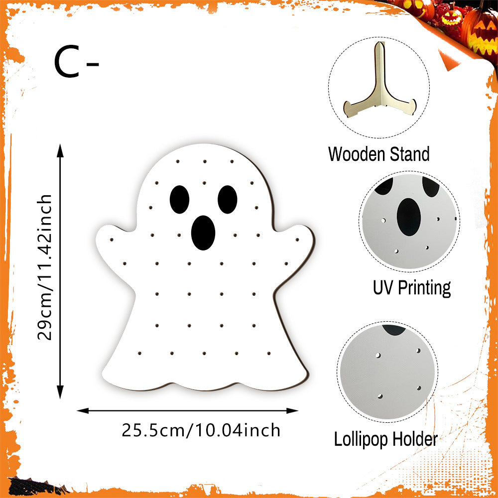 4pcs Halloween Wooden Lollipop Holder Pumpkin Ghost Spider Web Candy Display Stand for Party Table Decor