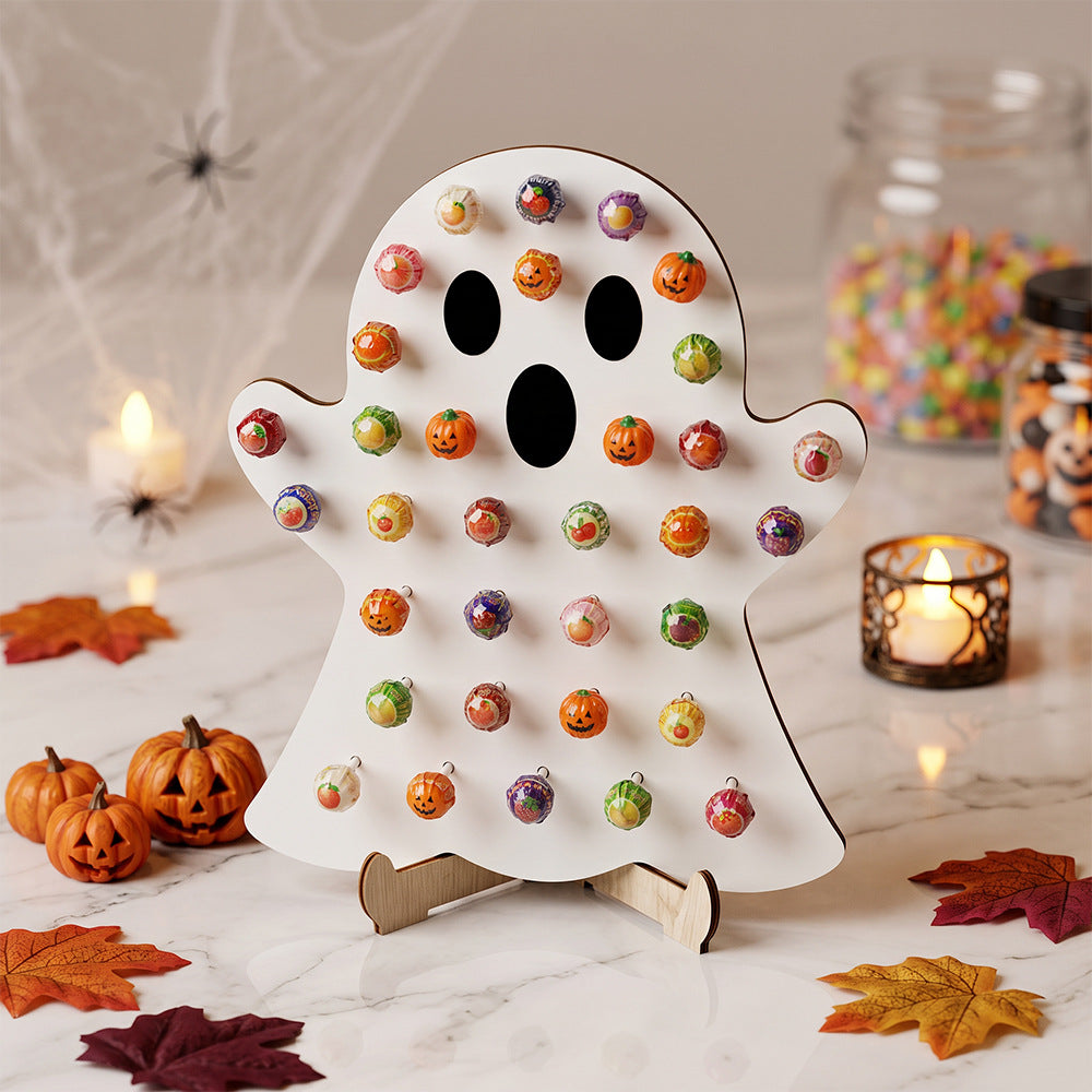 4pcs Halloween Wooden Lollipop Holder Pumpkin Ghost Spider Web Candy Display Stand for Party Table Decor