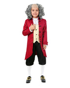 Boys July 4 Outfit Red Historical Costume with Bald Colonial Wig for USA Anniversary Celebrations