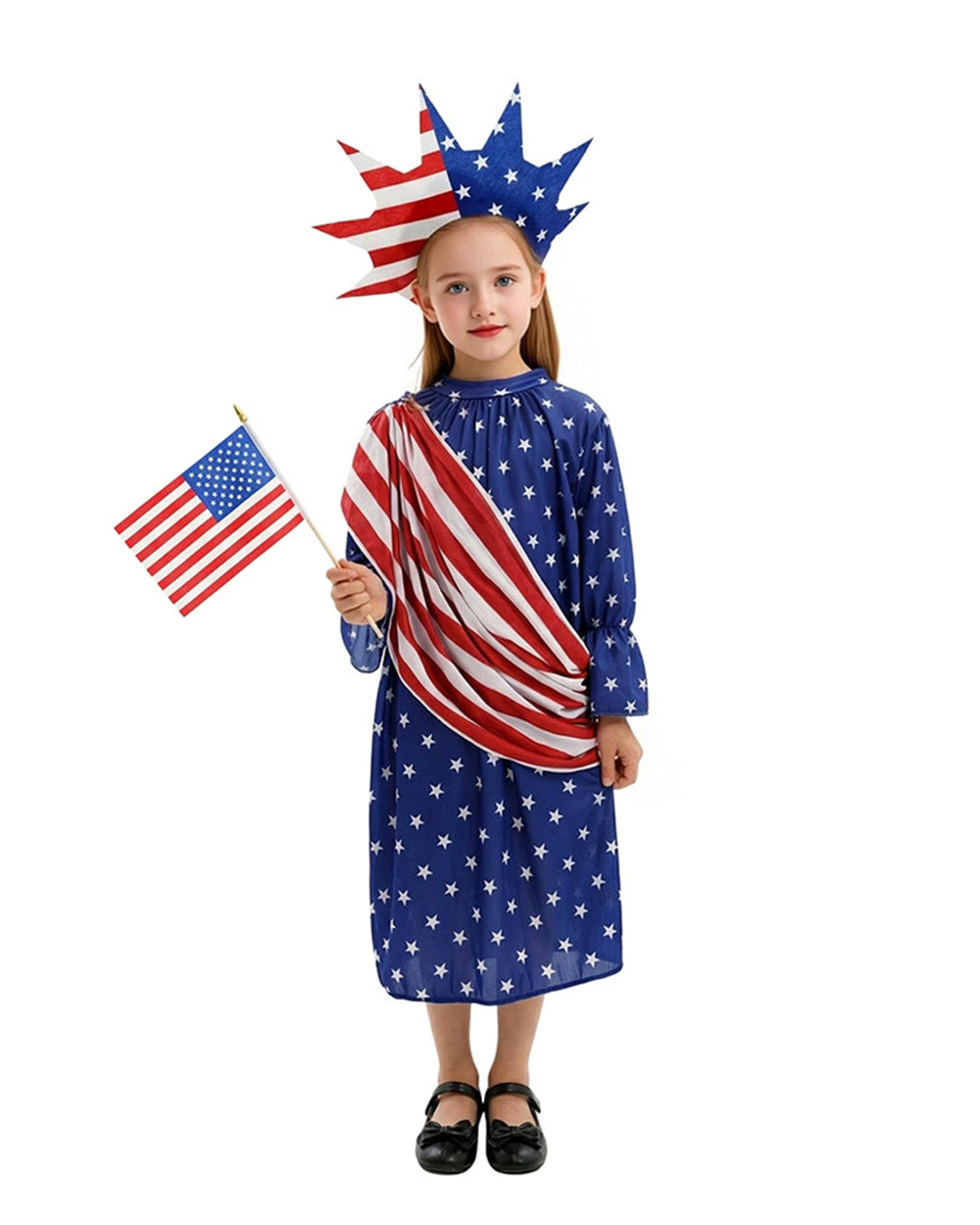 Girls 4th of July Blue Dress Sash and Headband Full Set for Independence Day Parades