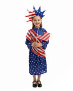 Girls 4th of July Blue Dress Sash and Headband Full Set for Independence Day Parades