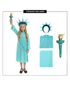 Girls Statue of Liberty Outfit Mint Green Dress with Crown Headband Sash Set for Patriotic 4th of July Parades