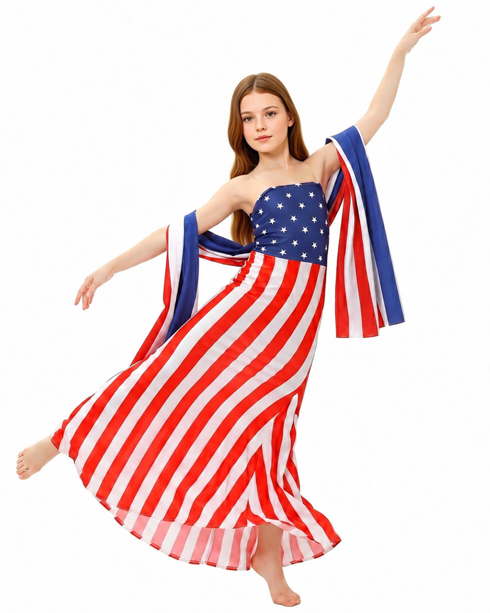 Girls 4th of July Outfits Independence Day American Flag Dress Shawl and Accessories for Patriotic Parades