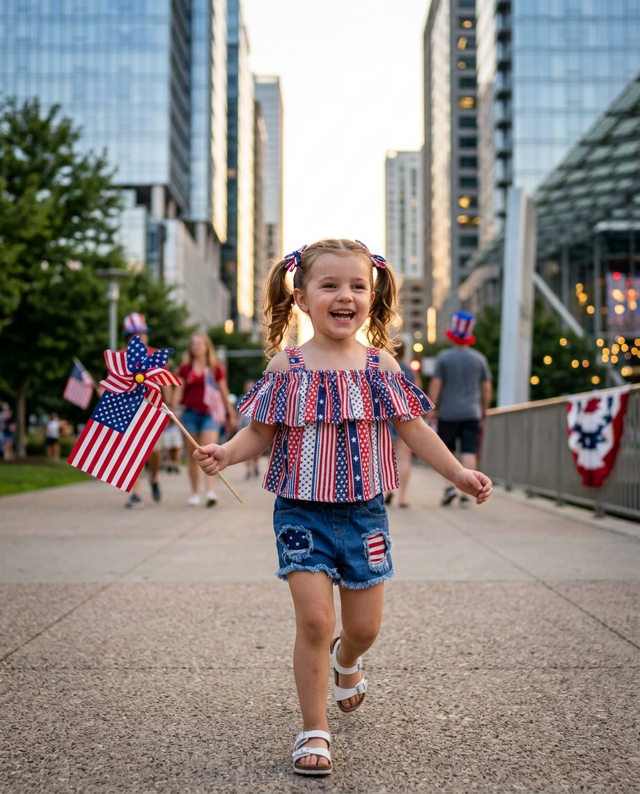 Baby Girl 4th of July Outfit American Flag 2PCS Patriotic Set Stars Stripe Tops+Denim Shorts